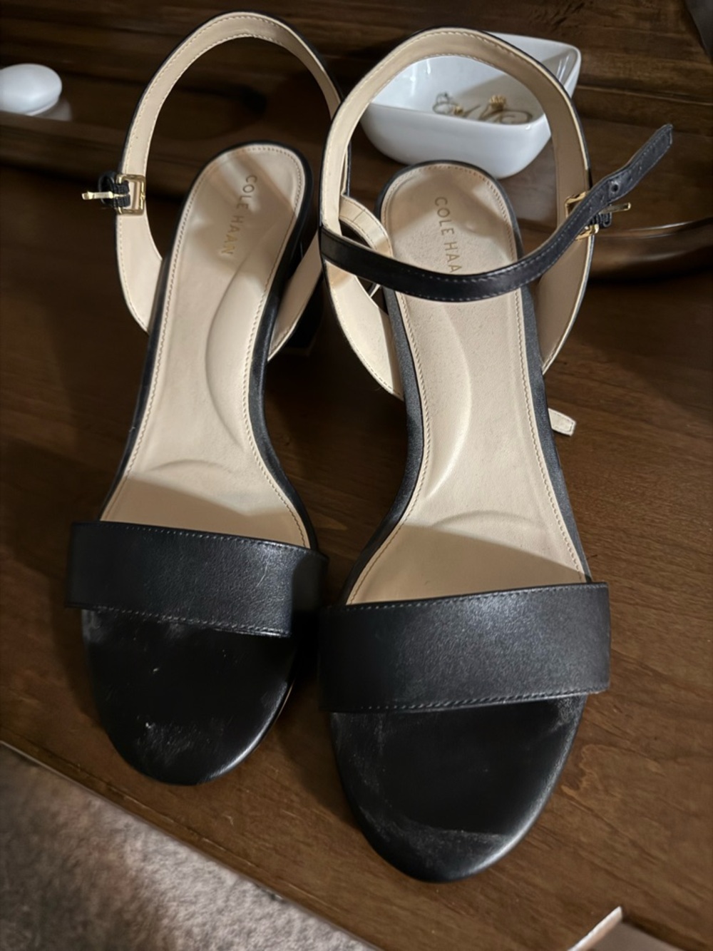 Cole Haan Black Ankle Strap Block Heel Sandals